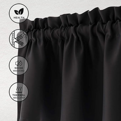 Hiasan Black Valance Curtains Blackout Rod Pocket Window Curtain Valances for Kitchen, 42 x 18 Inches Length, 1 Panel
