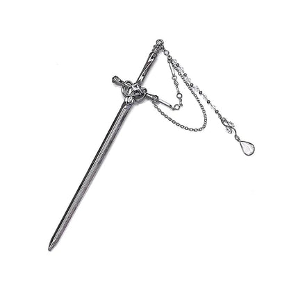 Sword Tassels Hair Pins for Women - Black Long Ancient Style Tassels Metal Chopsticks Chinese Hair Sticks Pin Decorative Black Medieval Renaissance Chinese Hair Accessories for Women Jewelry
