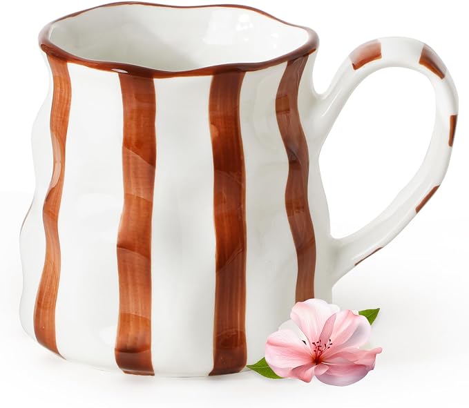 Ceramic Mug,14 oz Cute Mug,Cute Coffee Mug,Large Mug,Ceramic Coffee Mug,Hand-Painted Coffee Cup (Brown)