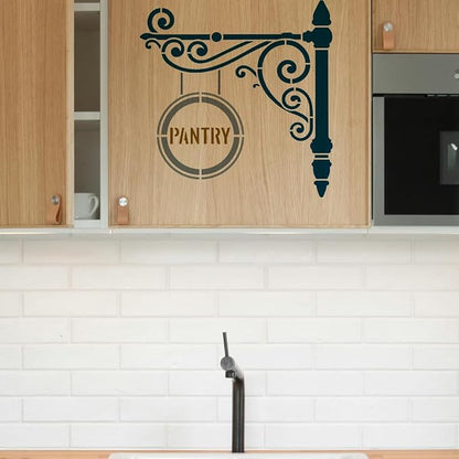 FINGERINSPIRE Pantry Stencil with Paint Brush 11.8x11.8inch Reusable Kitchen Sign Drawing Template Decorative Pantry Sign Pattern Stencil for Painting on Wall Wood Home Kitchen Restaurant Decoration