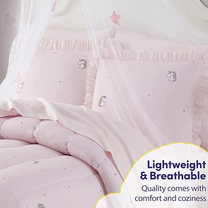 Kids Bedding Set Bed in a Bag for Boys and Girls Toddlers Printed Sheet Set and Comforter, Twin, Rainbow Unicorn (Pack of 4)