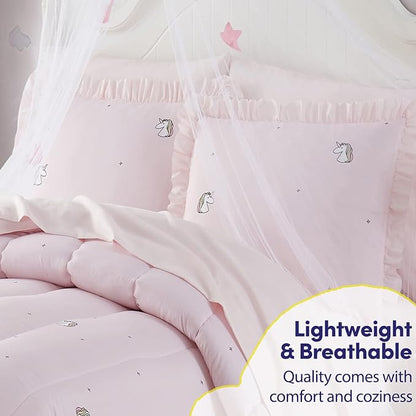 Kids Bedding Set Bed in a Bag for Boys and Girls Toddlers Printed Sheet Set and Comforter, Full, Rainbow Unicorn (Pack of 4)