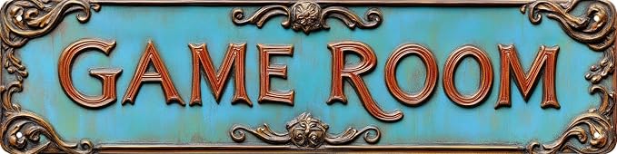 Kexle Vintage Metal Wall Decor Sign 'GAME ROOM' - 4 x 16 inches, Tin, Retro Style, Bar & Home Decor