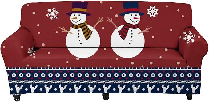FKELYI Stretch Sofa Slipcover-Snowman Snowflake Christmas Decor Non Skid Sofa Cushion Couch Cover Washable Furniture Protector-S