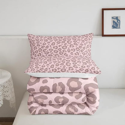 Feelyou Pink Leopard Skin Comforter Leopard Print Comforter Set for Kids Boys Girls Africa Cheetah Printed Bedding Set Soft Decor Safari Animal Fur Duvet Set King Size Quilt Boys