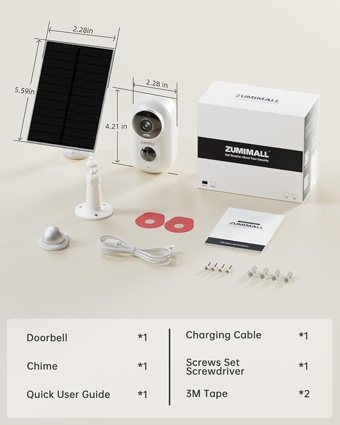 ZUMIMALL Solar Security Cameras Wireless Outdoor, 2Packs, Solar Camera Outdoor Wireless, 2.4G WiFi Battery Camera, 3MP Color Night Vision, Magnetic Mount, Siren,PIR/AI Analyse, IP66, Cloud, Alexa