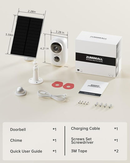 ZUMIMALL Solar Security Cameras Wireless Outdoor, 2Packs, Solar Camera Outdoor Wireless, 2.4G WiFi Battery Camera, 3MP Color Night Vision, Magnetic Mount, Siren,PIR/AI Analyse, IP66, Cloud, Alexa