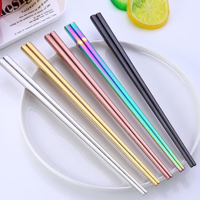 4 Pairs 9 Inches Stainless Steel Chopsticks, Reusable Japanese Chinese Chop Sticks for Noodles,Ramen，Sushi,Sashimi, Rice and Asian Special