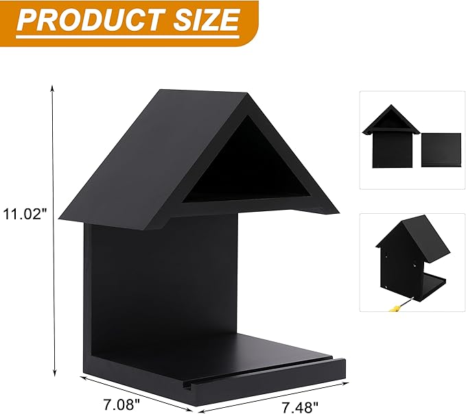 Wall Mounted Wood Bookcase, Small Bedside Bookshelf, Wooden Triangle Nightstand Book Rest,Gift for Book Lover Stand (Black)
