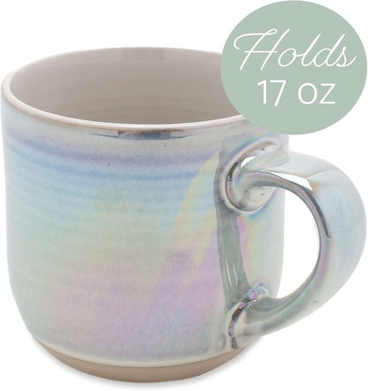 Elanze Designs Glossy Reactive Glaze Large 17 Fluid Ounce Everyday Kitchen Food Grade Ceramic Stoneware Coffee Mug Cup with Comfort Curved Handles, Set of 4, White