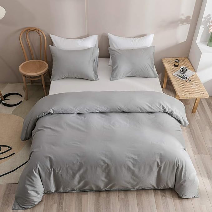 Silver Grey Comforter Set Twin Bright Gray Beddig Set for Kids Teens Adult Solid Silver Color Bedding Set 3 Pieces with 2 Pollowcases Lightweight Durable Gray Comforter Set