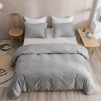 Silver Grey Comforter Set King Bright Gray Beddig Set for Kids Teens Adult Solid Silver Color Bedding Set 3 Pieces with 2 Pollowcases Lightweight Durable Gray Comforter