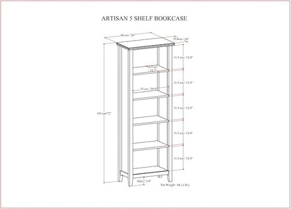 SIMPLIHOME Artisan SOLID WOOD 26 Inch Contemporary 5 Shelf Bookcase in White, For the Living Room, Study Room and Office
