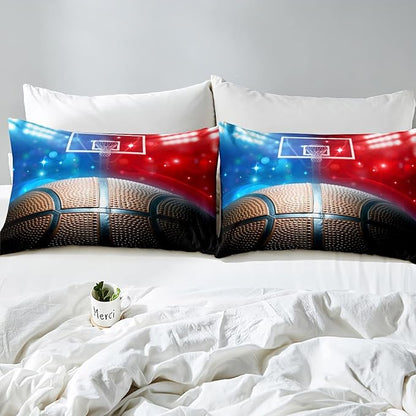 Erosebridal Basketball Comforter Set Queen for Kids Boys Teens Men,Sport Basketball Bedding Set Ball Games Down Comforter Red Blue Basketball Court Quilt Duvet Set Sports Room Decor 2 Pillow Cases
