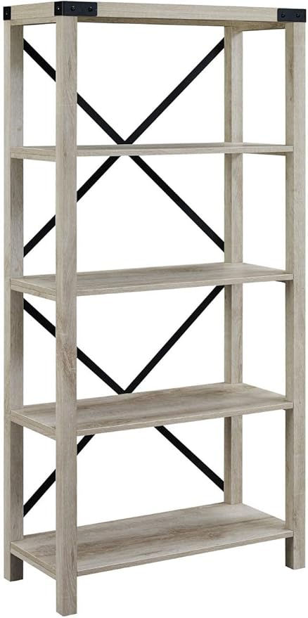 Walker Edison,4 shelves Andersen Urban Industrial Metal X Back Bookshelf, 64 Inch, White Oak