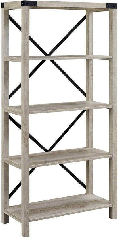 Walker Edison,4 shelves Andersen Urban Industrial Metal X Back Bookshelf, 64 Inch, White Oak