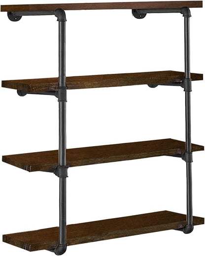 HITOMEN Industrial Iron Pipe Shelves, 2 Set 4-Tier, 42" Tall, 12" Depth, DIY Open Bookshelf Bookcase, Wall Mounted Vintage Retro Shelving, Rustic Farmhouse Pantry Kitchen Storage, Black Shelf Brackets