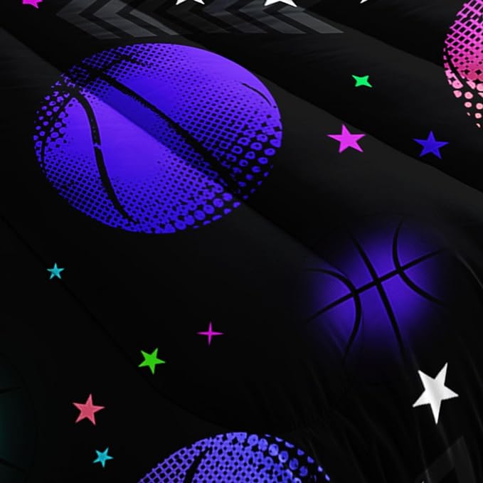 Datura home Kids Comforter Set Glowing Basketball Printed Pattern Bedding Set with 1 Comforter and 2 Pillowcases for Girls Boys Bedroom All Season(Basketball1 Twin)