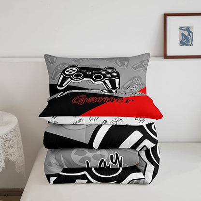 Feelyou Kids Gaming Twin Size Comforter Video Game Bedding Sets for Child Boys Teen Gamer Down Comforter All Season Reversible Game Controller Home Decor,1 Comforter with 1 Pillowcase, Red