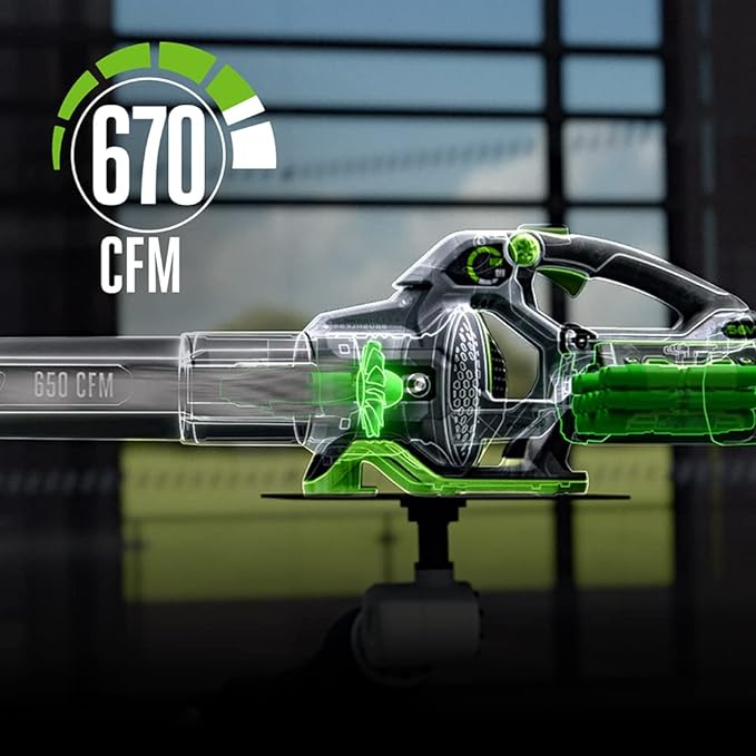 EGO LB6703 670 CFM 180 MPH 56V Lithium-Ion Cordless Electric Variable-Speed Blower Kit with 4.0Ah Battery and 320W Charger Included, Black
