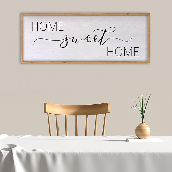 Home Sweet Home Sign Wall Decor 40"x15" Above Bed Living Room Large Wooden Framed Family Plaques Art (Wood)