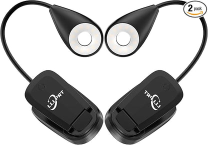 2 PACK Book Lights for Reading in Bed, 12 LEDs Rechargeable Clip Lamp with 3 Lighting Color, Stepless Dimming, Eye Protection, 80 Hours Runtime, 360° Flexible Gooseneck, Lightweight, Portable
