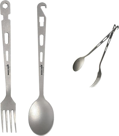 Titanium Fork Spoon Knife Set - Camping Tongs | Ultralight Backpacking Utensils, Travel Cutlery Set, Heat-Resistant & Rustproof, Hiking Survival Gear (Fork+ Spoon)