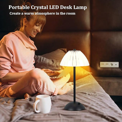 Portable Crystal LED Table Lamp, 3-Levels Brightness Desk Lamp, 3 Color Touch Control Rechargeable Lamp, Night Light, Bedside Lamp,Dining Room Lamp (Black)