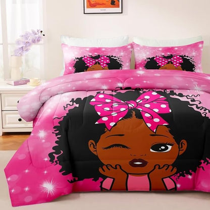 Black Girl Comforter Set Full for Kids Teens,Black Girl Magic Bedding Set,African American Girl Inspirational Quotes Comforter Set,Black Princess Bed Bedroom Set