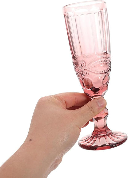 Sosoport Vintage Embossed Drinking Glasses Set, Thickened Purple Glass Goblets with Stem for Wedding and Gathering, Elegant Retro Glassware Sturdy for Family and Friends