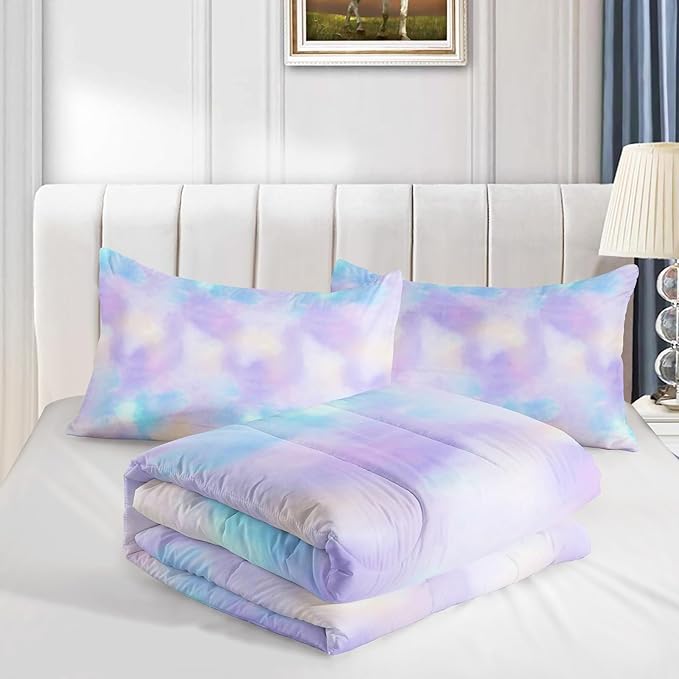 Axolotl Tie Dye Bedding Set Twin,Pink Blue Purple Comforter Set,Boho Psychedelic Bedding Colorful Tie Dye Pastel Comforter Set,Rainbow Bedding Set for Kids Girls Teens Women,1 Quilt 2 Pillowcases