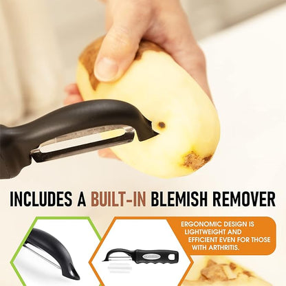 Spring Chef Swivel Vegetable Peeler with Soft Grip Handle, Set of 2, Black | Premium Potato Peeler w/ Ultra Sharp Stainless Steel Blades, Multifunctional Veggie Peeler for Apple, Carrot, Cucumber, Fruit