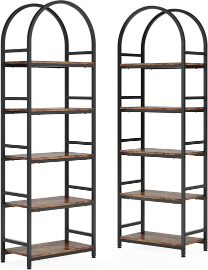 Tribesigns 5-Tier Open Bookshelf, 74.4" Wood Bookcase Storage Shelves with Metal Frame, Freestanding Display Rack Tall Shelving Unit for Office, Bedroom, Living Room, Easy Assembly(Brown, 2PCS)
