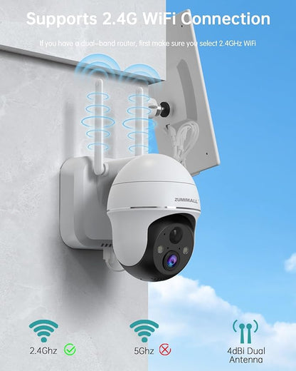 ZUMIMALL 5MP Security Cameras Wireless Outdoor, Solar Security Camera Outdoor with 360° PTZ, Battery Powered Camera for Home Security Outside, Color Night Vision/2.4G WiFi/2-Way Talk/IP66/AI Detection