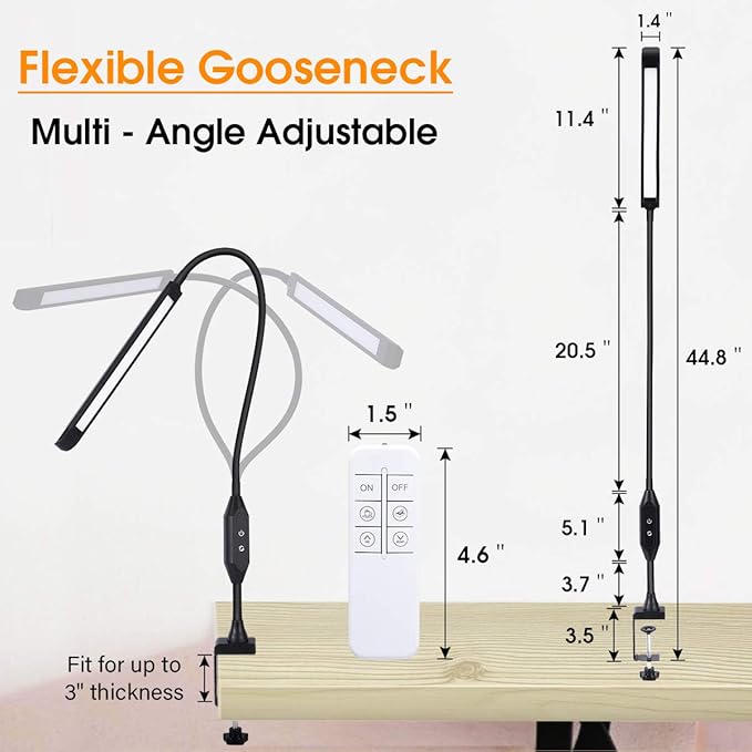 KEDSUM LED Desk Lamp with Clamp, Flexible Gooseneck Clamp Lamp with Touch & Remote Control, 10W Eye-Care Architect Desk Lamp for Office/Home, with 5 Color Modes, 5-Level Brightness & Memory Function