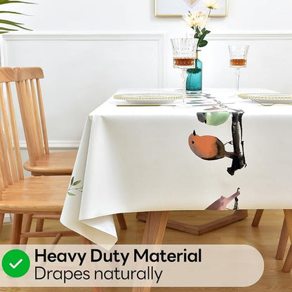 Wipeable Waterproof Tablecloth Vinyl Tablecloths for Rectangle Tables Heavy Duty PVC Tablecloth for Kitchen Dining Table(Birds, 54'' x 72'')