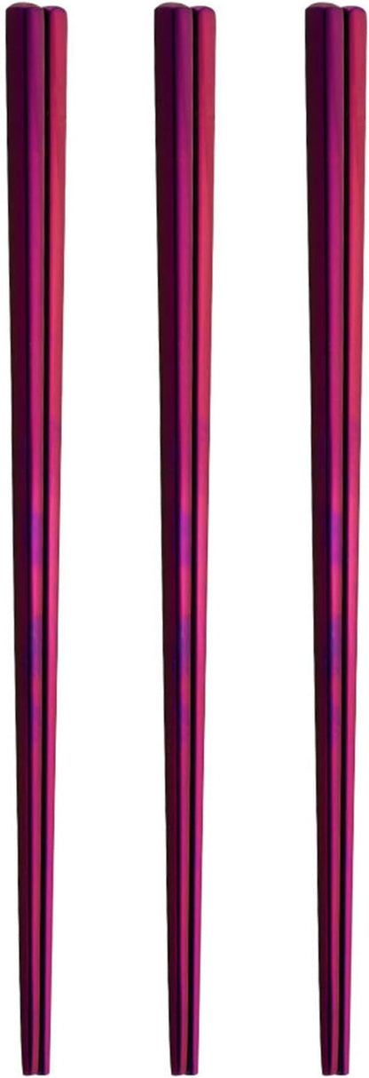 Stainless Steel Chopsticks,Reusable ,Dishwasher Safe , Easy to Use（3 PCS,purple）