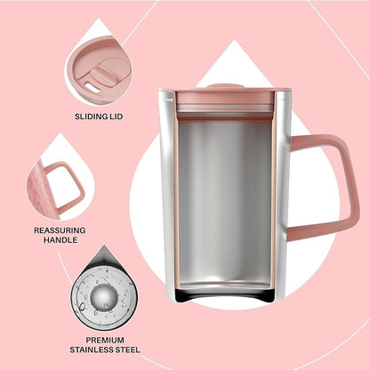 Ideus 16 oz Insulated Stainless Steel Coffee Mug with Lid, Leopard Pink | Perfect for home, office, or daily use| Easy to clean wide mouth| Sweat-proof| On the go