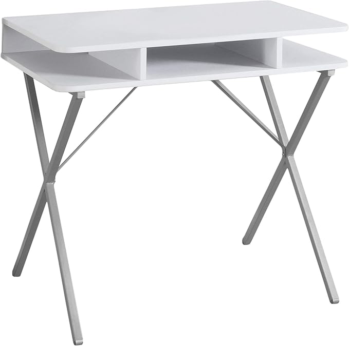 Monarch Specialties I 7100 Computer Desk, Home Office, Laptop, Storage Shelves, 31" L, Work, Metal, Laminate, White, Grey, Contemporary, Modern