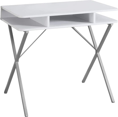 Monarch Specialties I 7100 Computer Desk, Home Office, Laptop, Storage Shelves, 31" L, Work, Metal, Laminate, White, Grey, Contemporary, Modern