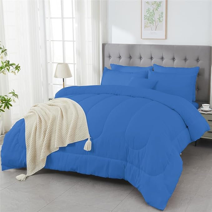 3 Piece Solid Color All Season Bedding Comforter Set Microfiber Soft Lightweight Bedding Set for Kids Teens Adults Room Decor with 1 Comforter and 2 Pillowcases Full