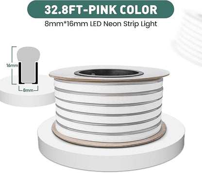 GZBtech Flexible LED Neon Rope Lights 33FT,AC 110-120V Waterproof Strip Light, 120 LEDs/M Cuttable Connectable Neon Lighting for Indoor Outdoor Home Decor/Commercial Building Use-Pink 10M