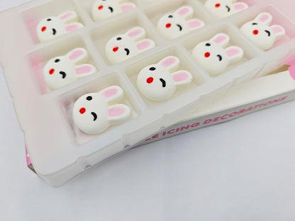 Edible 12 pcs Easter Themed Sugar Easter Rabbit cake decorations, Bunny cupcake toppers, perfect Icing Cookies decro for Cupcakes, Cake, Macaron and Cakecicles Decorating