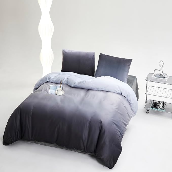 Wellboo Grey Gradient Comforter Sets King Silver Grey Velvet Bedding Comforters Modern Plain White and Dark Grey Flannel Quilts Farmhouse Abstract Art Gray Comforters Micromink Sherpa Fuzzy Plush Bed