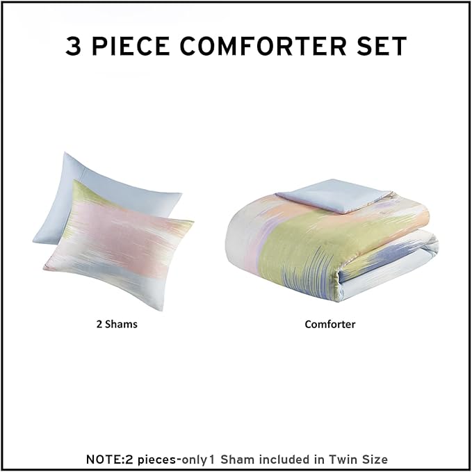 Intelligent Design Queen Comforter Set, Chic Colorful Brushstroke Abstract Print, Girls Room Décor, All Season Queen Bedding Sets for Girls, Matching Sham, Full/Queen, Blue Multi 3 Piece