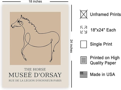 Poster Master Vintage Poster - Retro Minimalist Print - Gift for Artist, Friend - Horse, Line Drawing, Sketch, Abstract - Wall Decor for Living Room, Bedroom, 18x24 Unframed Wall Art