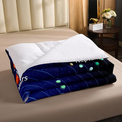 Erosebridal Kids Outer Space Comforter Set, Boys Starry Sky Galaxy Duvet Sets Queen Size Planet Space Down Comforter for Girls Teens Adult Bedroom Decor, Solar System Cosmos Bedding Set, Blue Purple