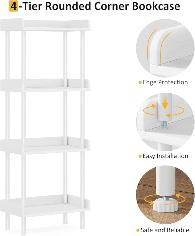 Bookcase 4 Tier Bookshelf - Vintage Small Bookshelf for Small Spaces, Wooden Book Shelf Small Bookcase for Living Room Bedroom