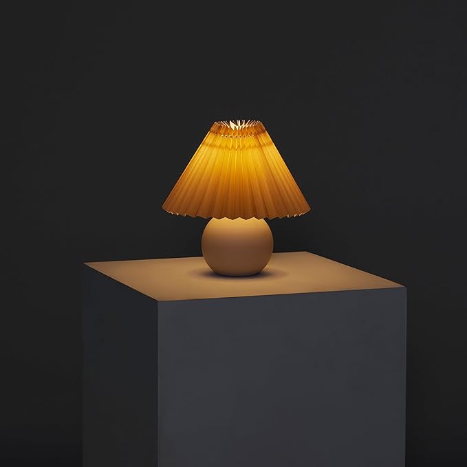 Brightech Serena LED Table Lamp - Modern Ceramic Lamp with Pleated Shade for Bedside, Nightstand, Desk - Cozy Night Light with Soft White Light for Living Room, Bedroom