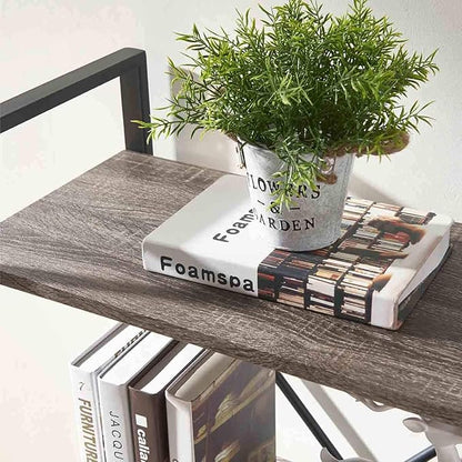 BON AUGURE 3 Tier Bookshelf, Small Rustic Book shelf, Short Industrial Wood Metal Standing Bookcase Etagere for Office, Bedroom and Living Room (Dark Gray Oak)